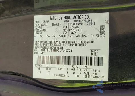 2009 Ford Explorer Eddie Bauer z USA, uszkodzony, nr VIN 1FMEU64E09UA40728